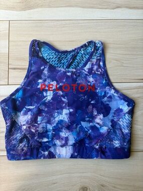 Peloton Sports Bra Purple Blue Print Strappy Back Medium Support Workout Bra S L